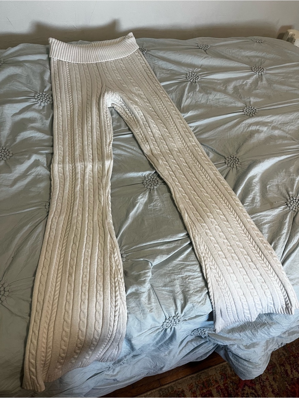Cream Cable-Knit Flared Sweater Pants - Women's